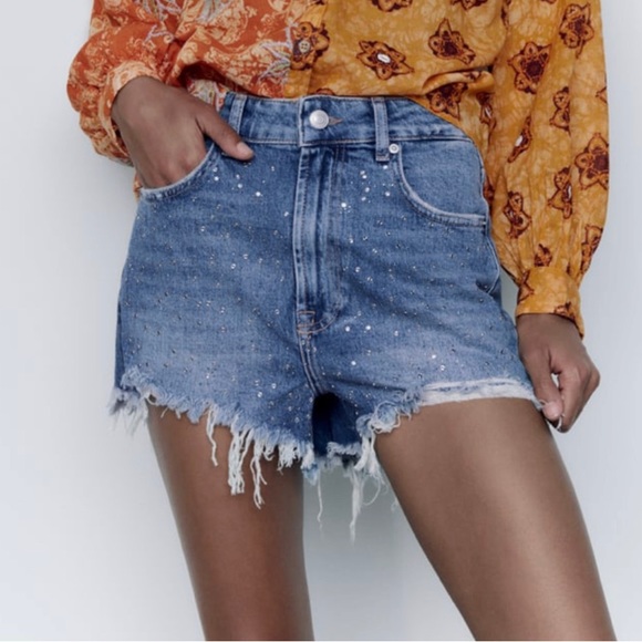 Zara ZW DENIM SHORTS WITH RHINESTONES - Picture 8 of 9